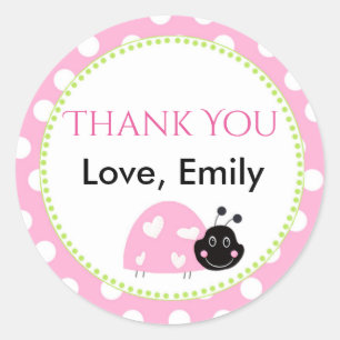 Ladybug Mint Green Pink Polka Dot Favor Label