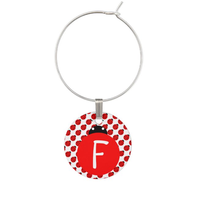 Ladybug Monogram Wine Charm (Front)
