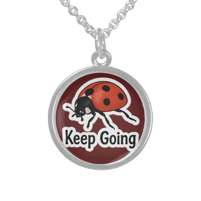 Ladybug Motivation Sticker  Sterling Silver Necklace (Front)