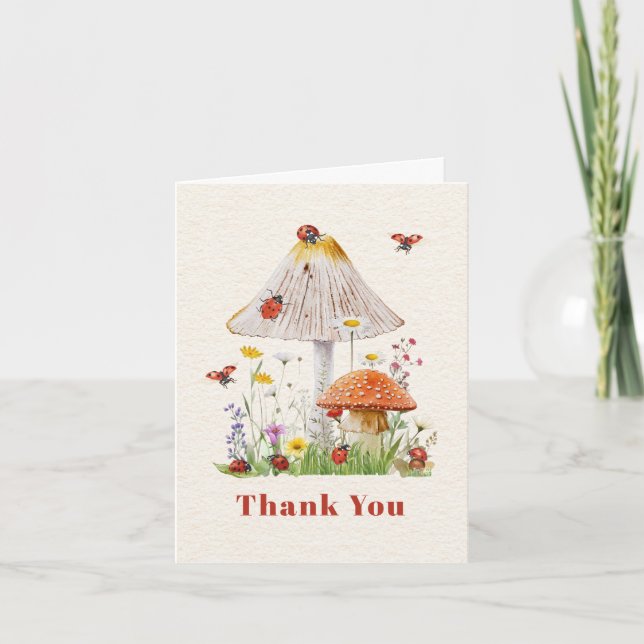 Ladybug Mushroom Letterpress Thank You Card (Front)