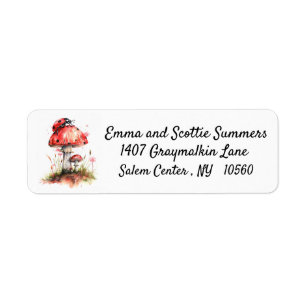 Ladybug Mushroom Watercolor Garden Return Address Label