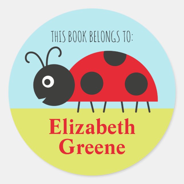 Ladybug Name Label Round Sticker for Kids (Front)