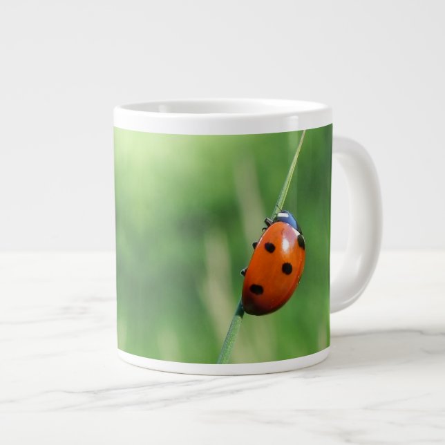 Ladybug on a blade of grass large coffee mug (Front Right)