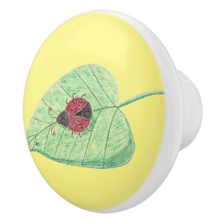 Ladybug on a leaf yellow  ceramic knob