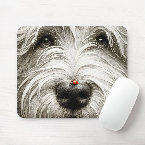 Ladybug On a Shaggy Dogs Nose Mouse Pad