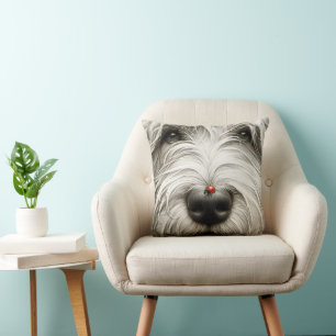 Ladybug On a Shaggy Dog's Nose Throw Pillow