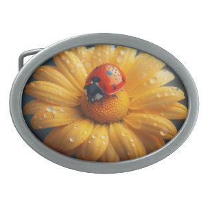 Ladybug on a yellow flower macro belt buckle