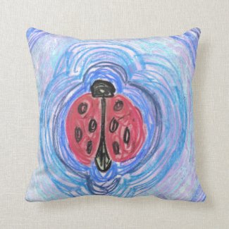 Ladybug on Blue by EelKat Pillow