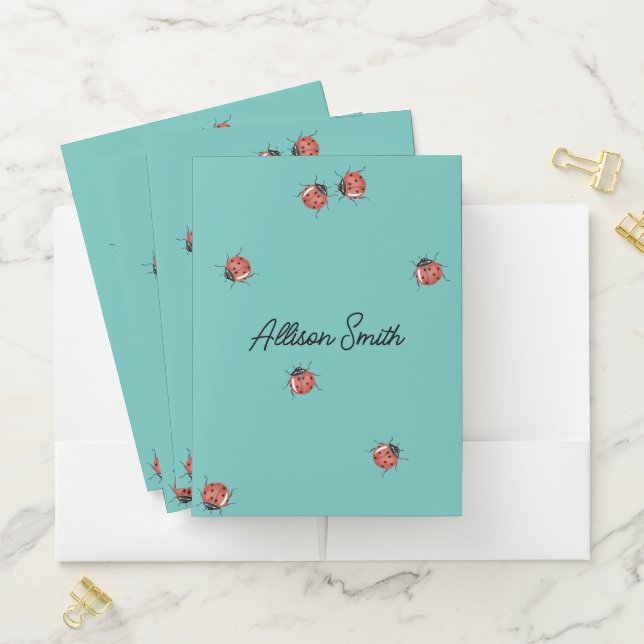 Ladybug on blue personalized pocket folder (In Situ)