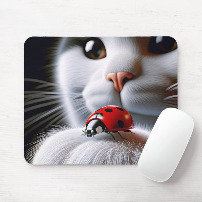 Ladybug On Cat's Paw Mouse Pad (With Mouse)