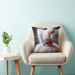 Ladybug On Cat's Paw Throw Pillow