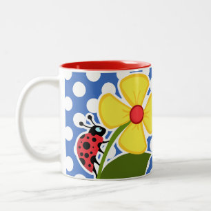 Ladybug on Cerulean Blue Polka Dots Two-Tone Coffee Mug