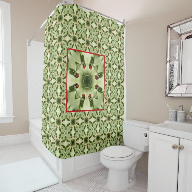 Ladybug On Dogwood Abstract Nature Art Shower Curtain (In Situ)