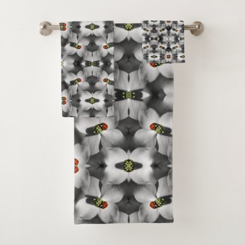 Ladybug On Dogwood Flower Abstract Nature   Bath Towel Set