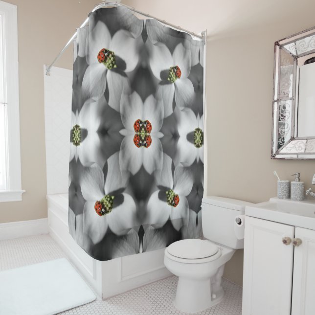 Ladybug On Dogwood Flower Abstract Nature   Shower Curtain (In Situ)