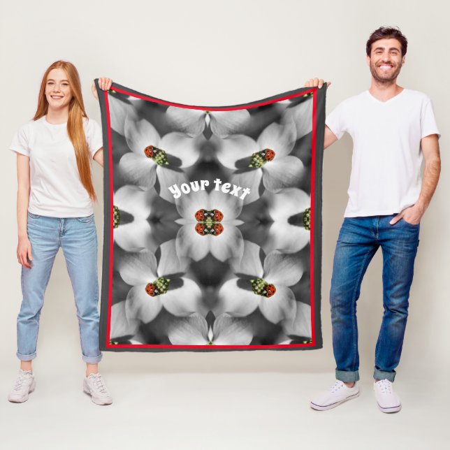 Ladybug On Dogwood Flower Abstract Personalized  Fleece Blanket (In Situ)