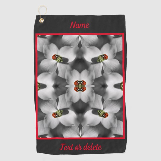 Ladybug On Dogwood Flower Abstract Personalized  Golf Towel (Front)