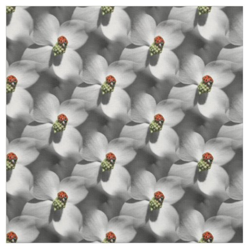 Ladybug On Dogwood Flower Nature Pattern  Fabric