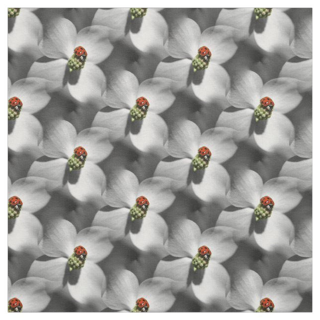 Ladybug On Dogwood Flower Nature Pattern  Fabric (Swatch)