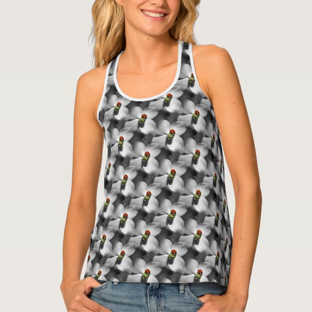 Ladybug On Dogwood Flower Nature Pattern Tank Top (Front)