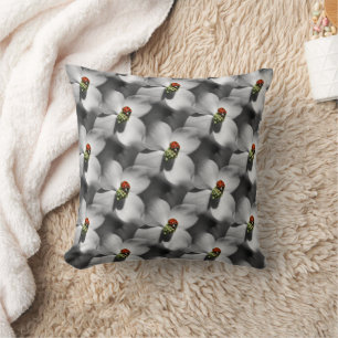 Ladybug On Dogwood Flower Nature Pattern Throw Pillow