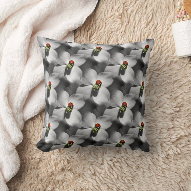 Ladybug On Dogwood Flower Nature Pattern Throw Pillow (Blanket)