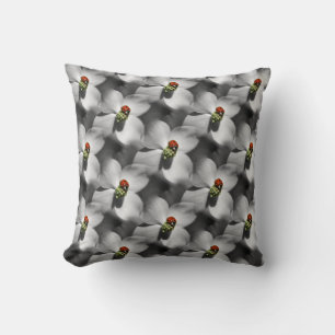 Ladybug On Dogwood Flower Nature Pattern Throw Pillow