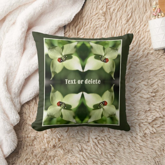 Ladybug On Dogwood Flower Nature Personalized Throw Pillow (Blanket)