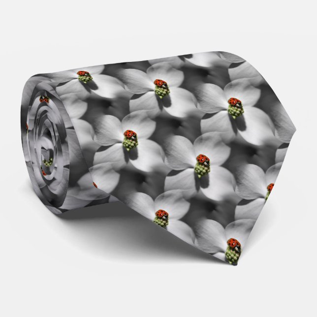 Ladybug On Dogwood Flower Nature Tie (Rolled)