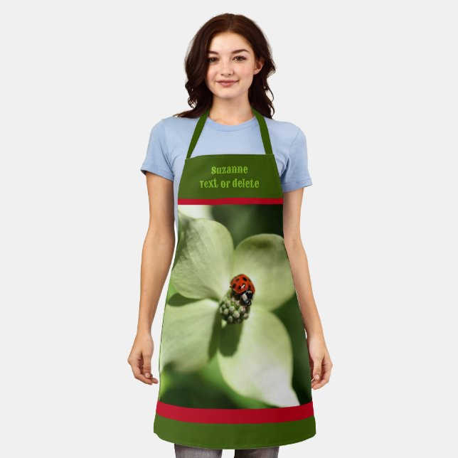 Ladybug On Dogwood Flower Personalized Apron (Worn)