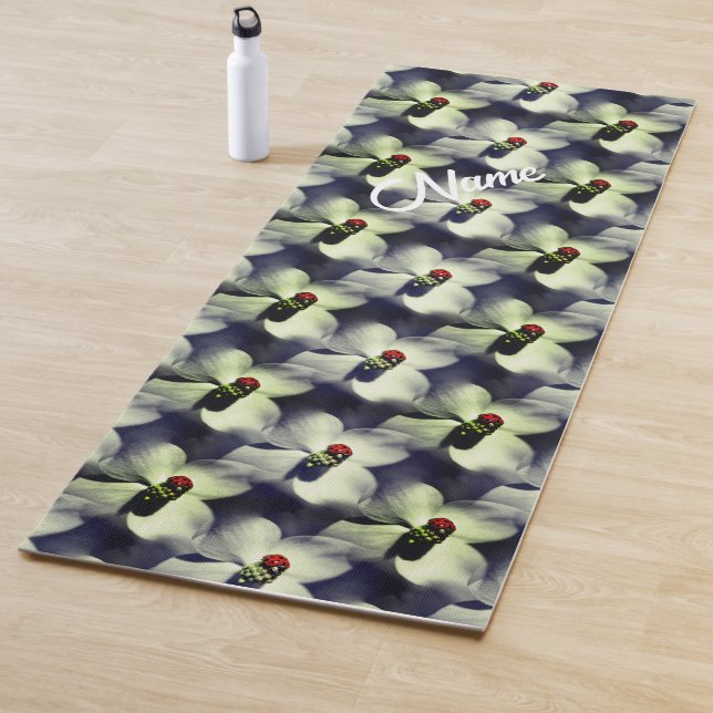 Ladybug On Dogwood Flower Personalized Yoga Mat (In Situ)