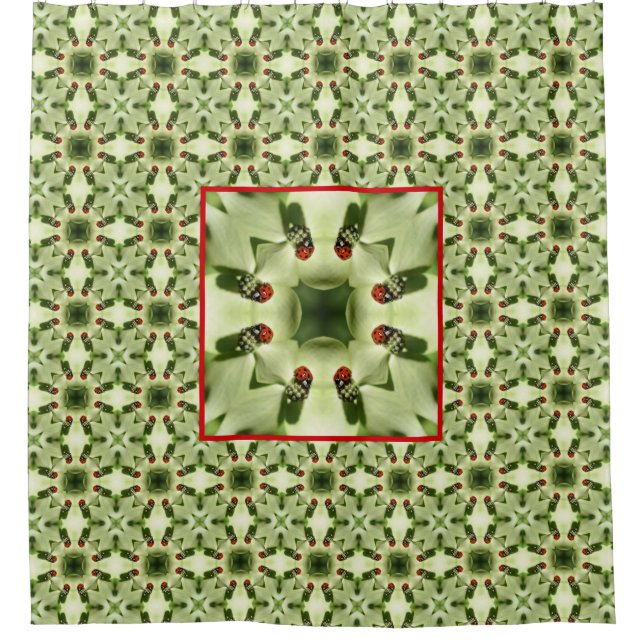 Ladybug On Dogwood Nature Art Pattern Shower Curtain (Front)