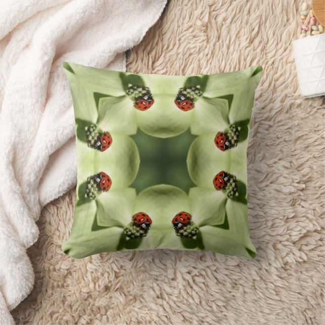 Ladybug On Dogwood Nature Art   Throw Pillow (Blanket)