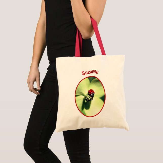 Ladybug On Dogwood Nature Personalized Tote Bag (Front (Product))
