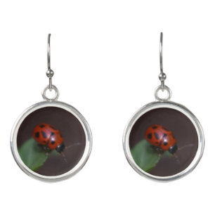 Ladybug on Flowers Earrings