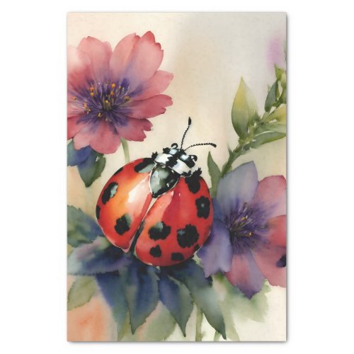 Ladybug On Flowers Watercolor Art Tissue Paper