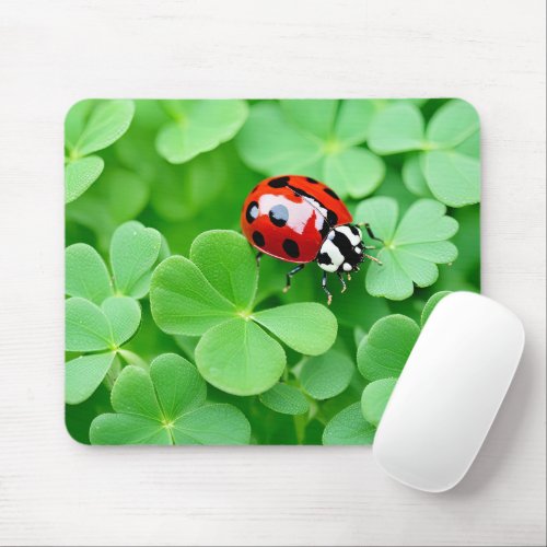 Ladybug On Four_Leaf Clovers Mouse Pad