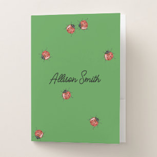 Ladybug on green personalized pocket folder