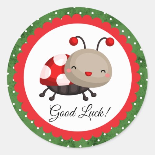 Ladybug on Green Polka Dots  Classic Round Sticker