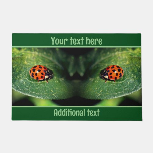 Ladybug On Leaf Close Up Personalized   Doormat