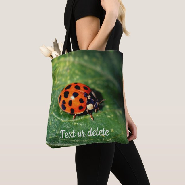 Ladybug On Leaf Close Up Personalized Tote Bag (Close Up)