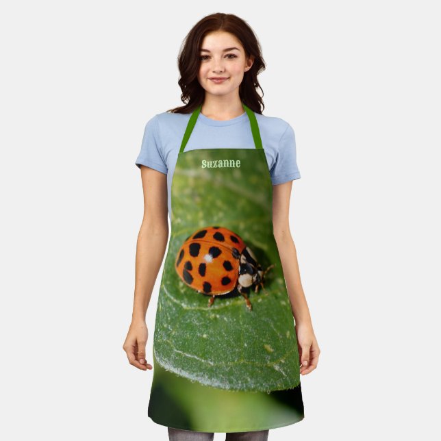 Ladybug On Leaf Personalized Apron (Worn)
