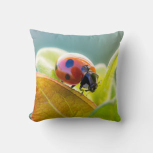 Ladybug On Leaf Throw Pillow