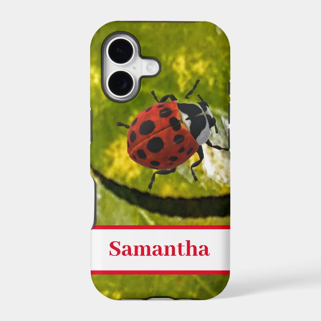 Ladybug on Leaf with Name Iphone Case (Back)