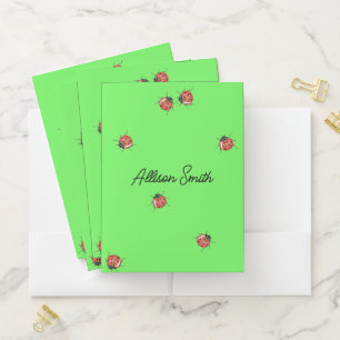 Ladybug on light green personalized pocket folder