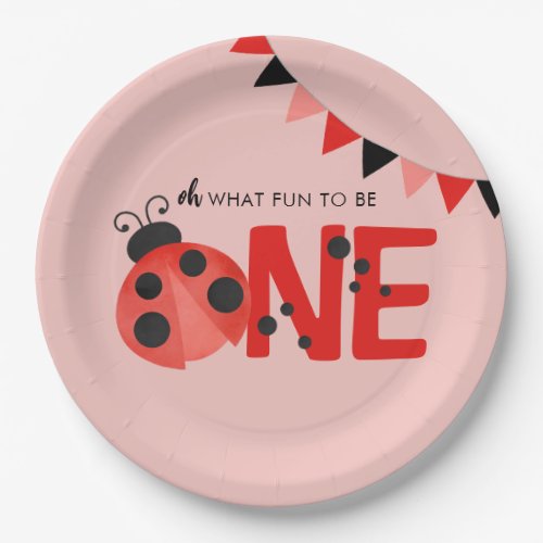 Ladybug on Light Salmon Pink Oh What Fun To Be One Paper Plates