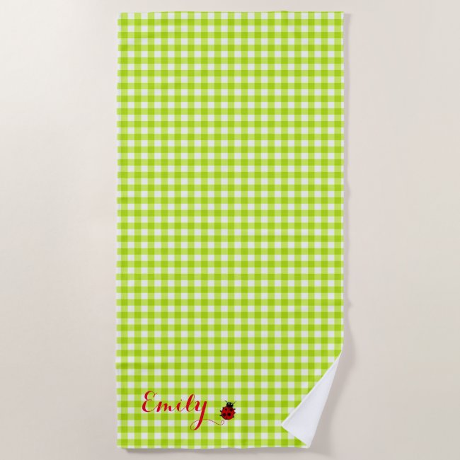 Ladybug on Lime Green Gingham Add Your Name