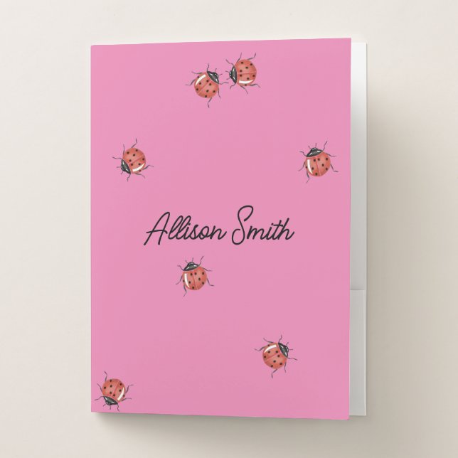 Ladybug on pink personalized pocket folder (Front)