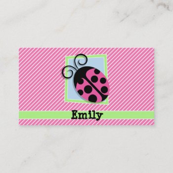 Ladybug On Pink & White Stripes Business Card by Birthday_Party_House at Zazzle