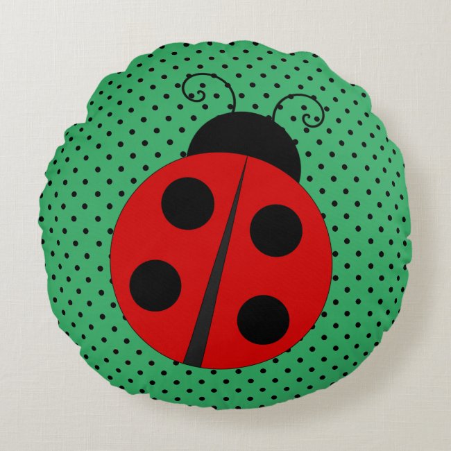 Ladybug on Polka Dots Design Round Pillow